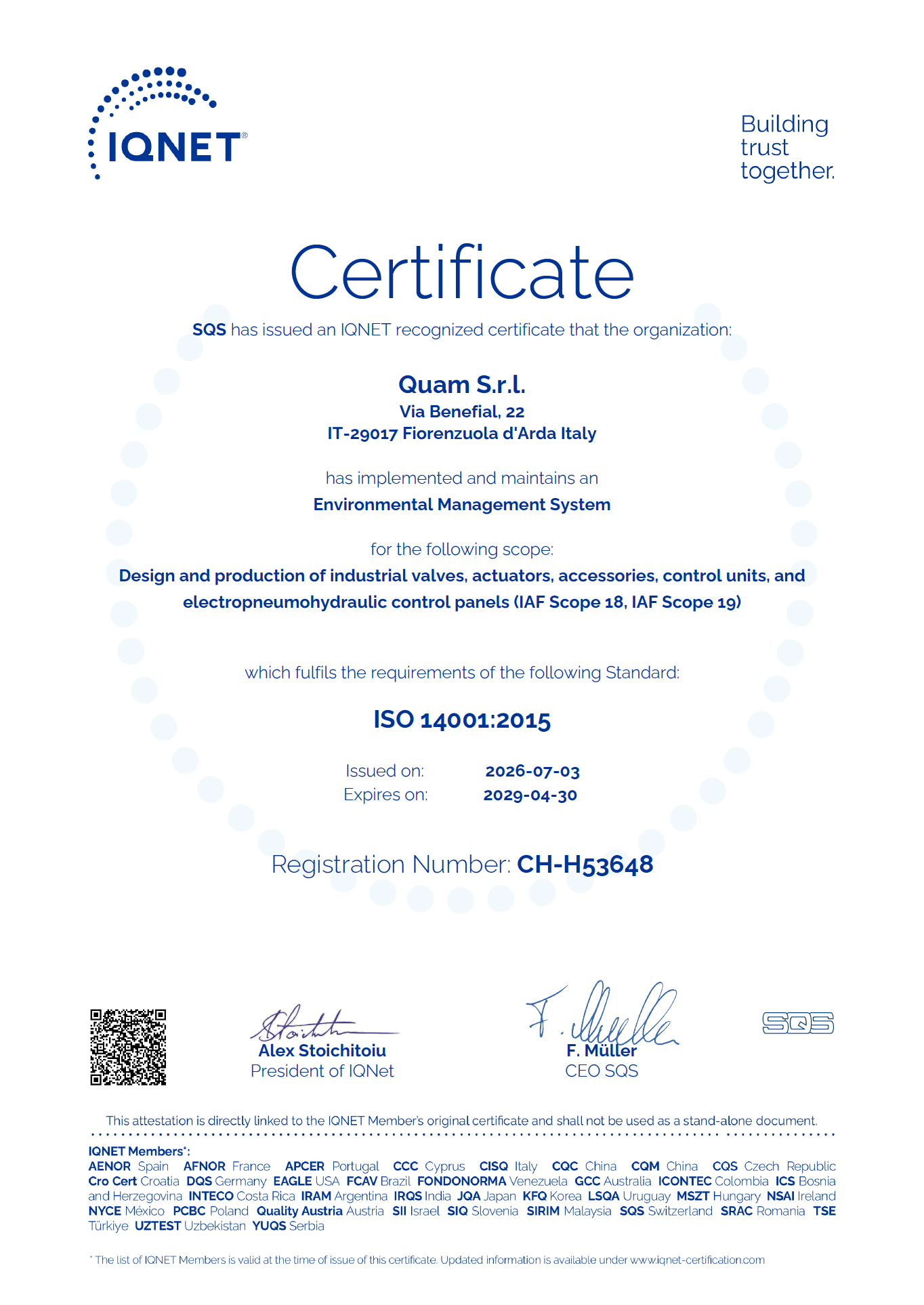 Certificate ISO 14001:2015